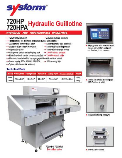 720HP & 720HPA Hydraulic Guillotine